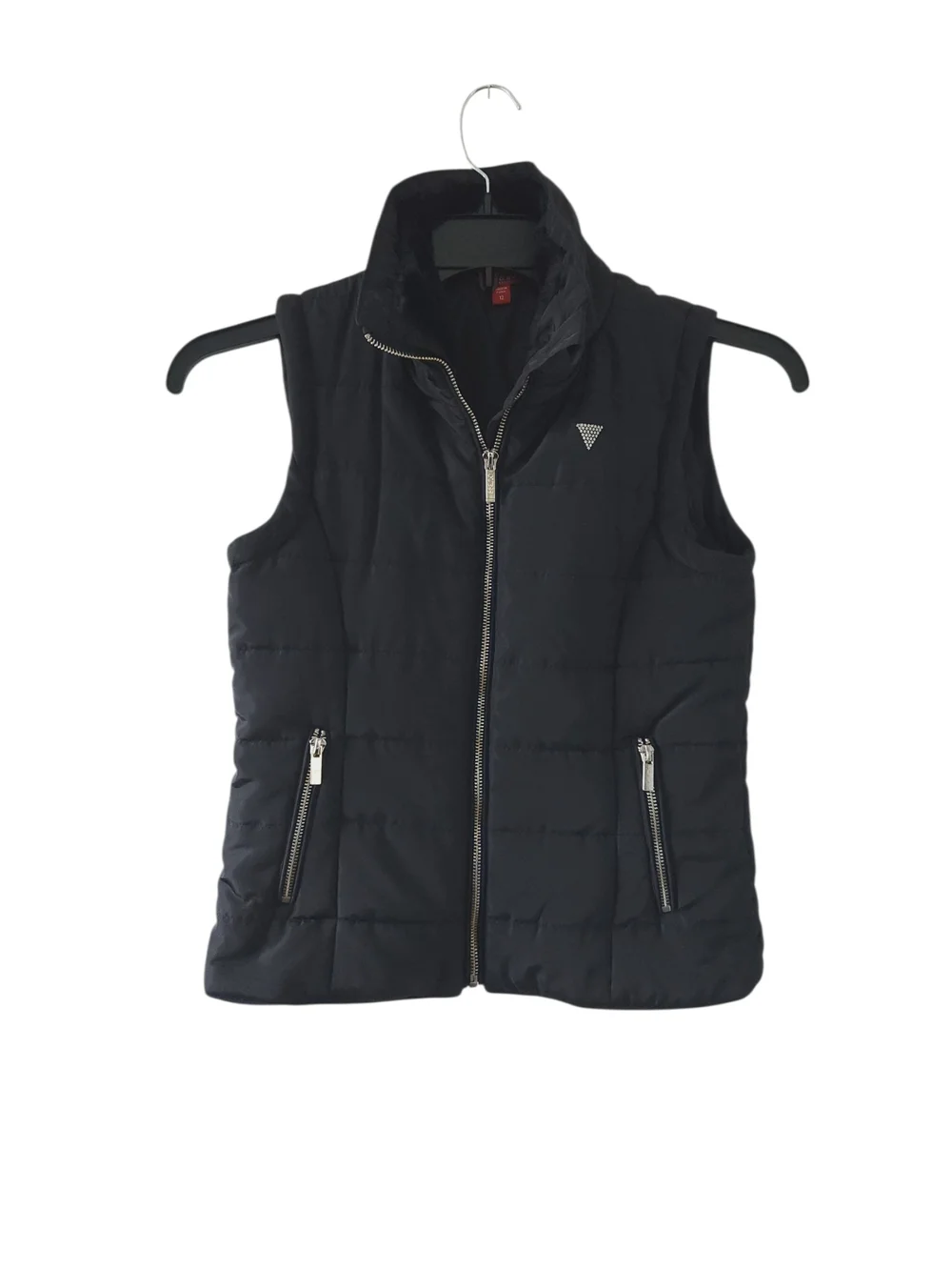 Guess Girls Black Quilted Puffer Vest - Zip Up Size 12, Gold Hardware